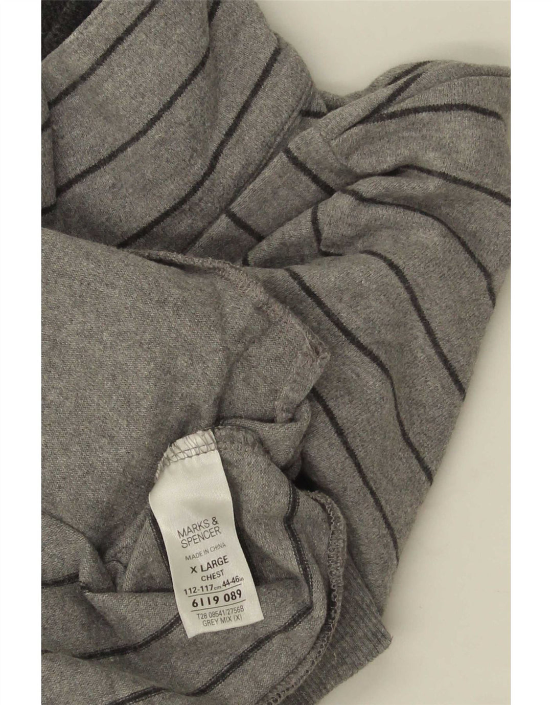Marks & Spencer Herre Button Neck Jumper Sweater XL Gråstribet bomuld