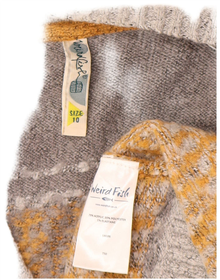 Weird Fish Womens Open Cardigan Sweater UK 10 Small Grey Geometric Acrylic