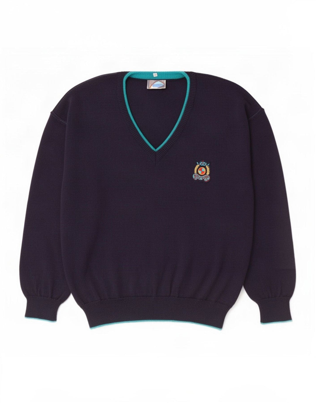 Vintage Herre V-hals sweater IT 50 Medium Marineblå Uld