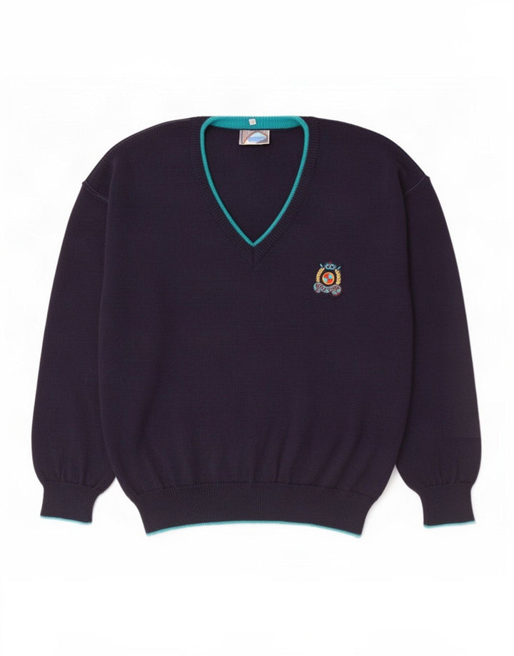 Vintage Herre V-hals sweater IT 50 Medium Marineblå Uld