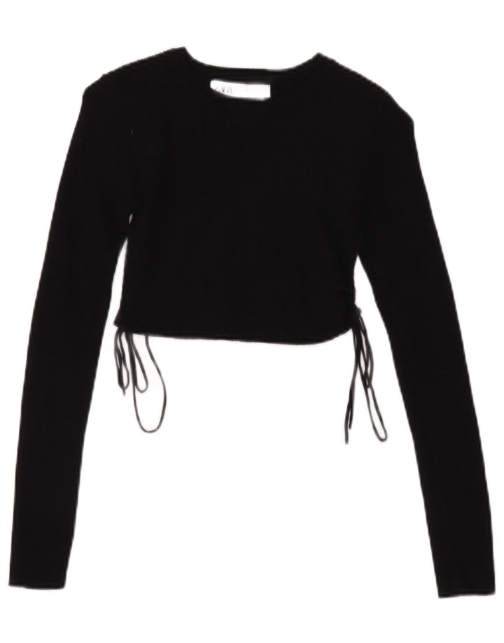 Zara Dame Crop Top Langærmet UK 8 Lille Sort