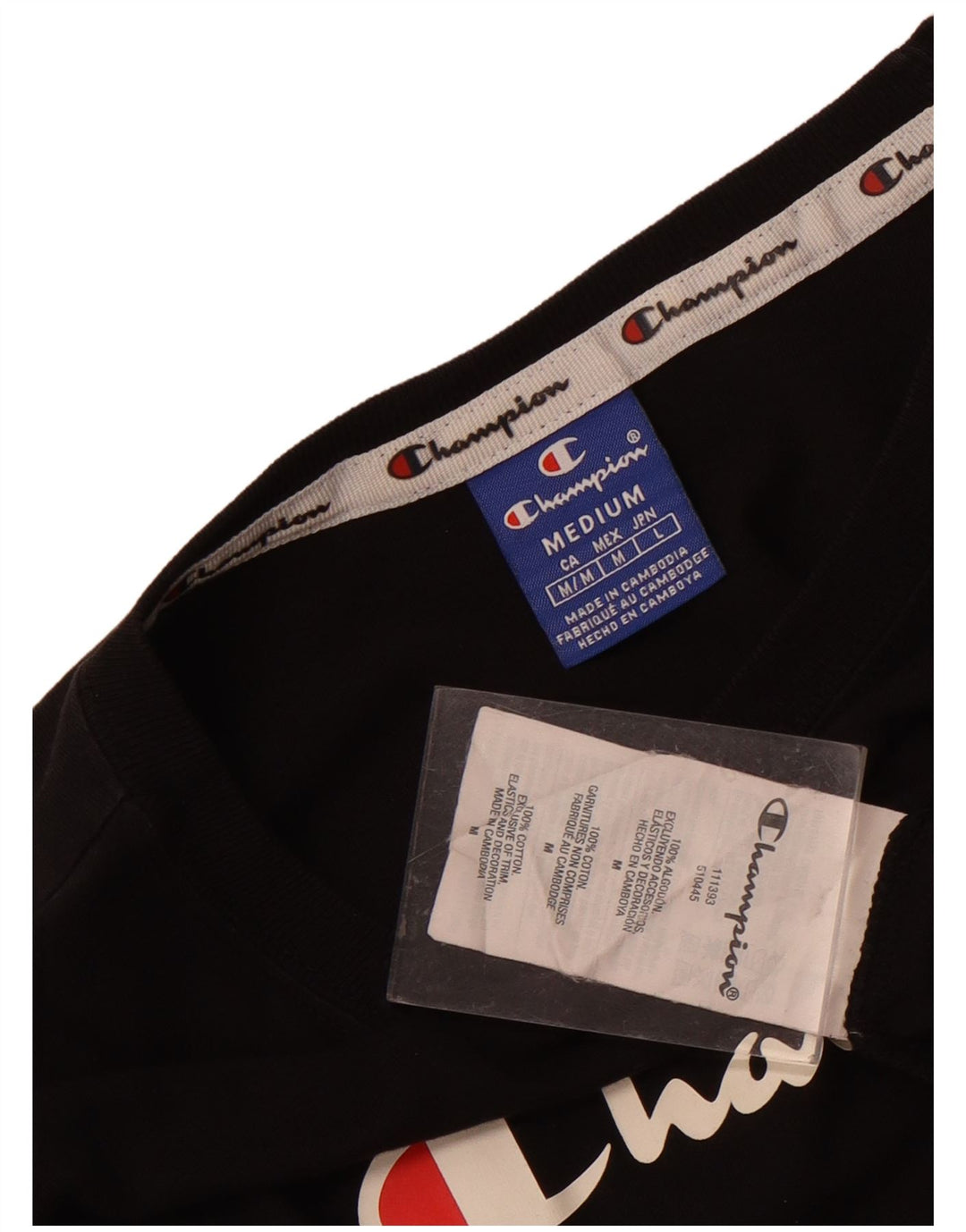 CHAMPION Dame Grafisk T-Shirt Top UK 12 Medium Sort Bomuld