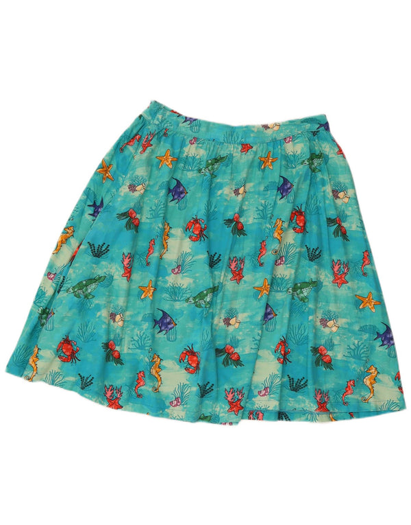 Lindy bop Dame Abstrakt Mønster Flared Skirt UK 12 Medium W30 Blå Bomuld