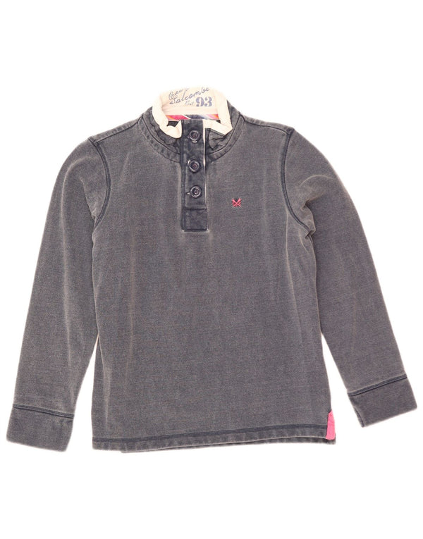 Besætningstøj Dame Button Neck Sweatshirt Jumper UK 10 Small Navy Blue