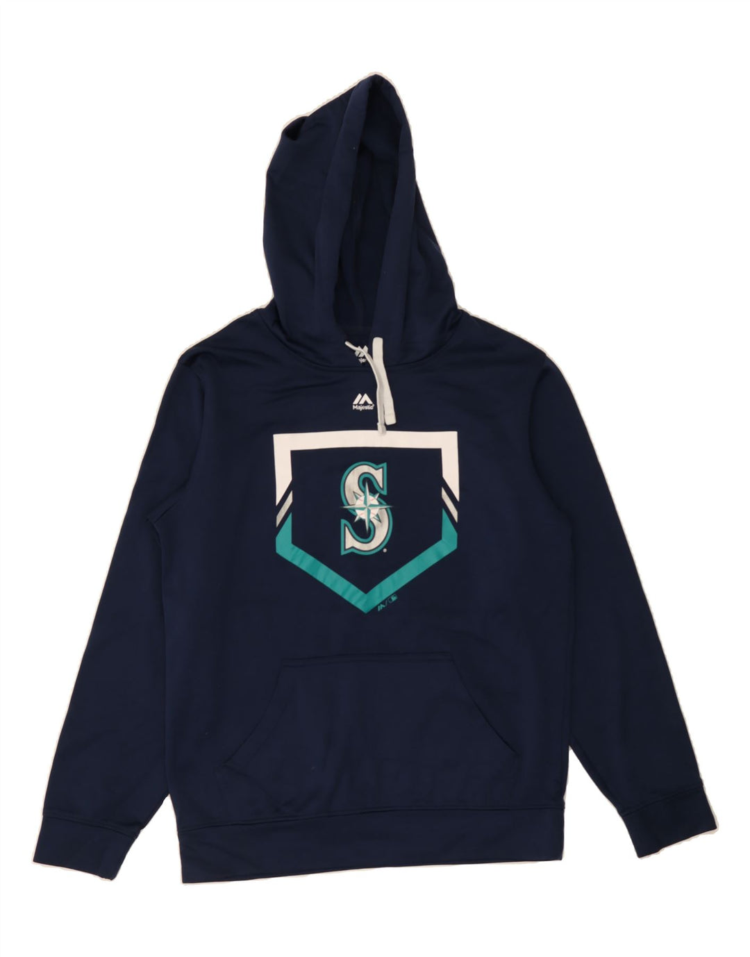 MAJESTIC Mens Graphic Hoodie Jumper Medium Navy Blue Vintage Majestic and Second-Hand Majestic from Messina Hembry 