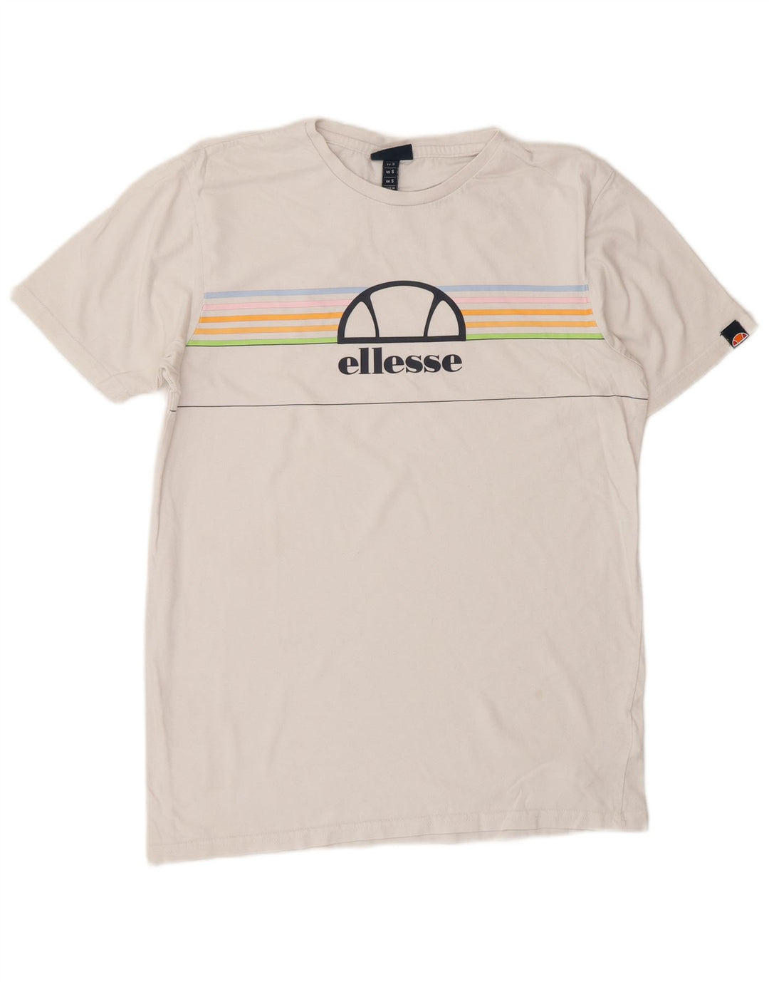 ELLESSE Mens Graphic T-Shirt Top Small White Striped Cotton
