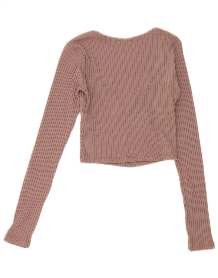 Zara Womens Crop Top Langærmet UK 8 Small Pink Polyester