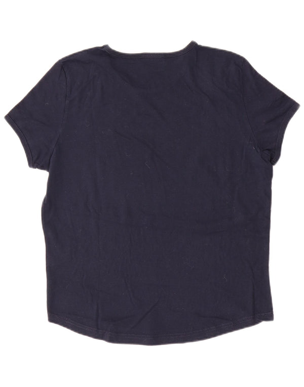 Champion Womens Graphic T-Shirt Top UK 14 Large Navy Blue Cotton