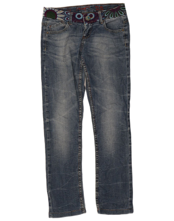 Desigual Womens Low Waist Slim Jeans W28 L29 Blue Floral