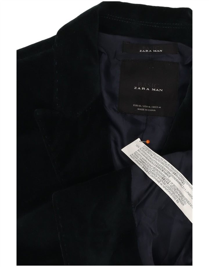 ZARA Herre 2-knaps Velvet Blazer Jacket EU 50 Medium Green Bomuld