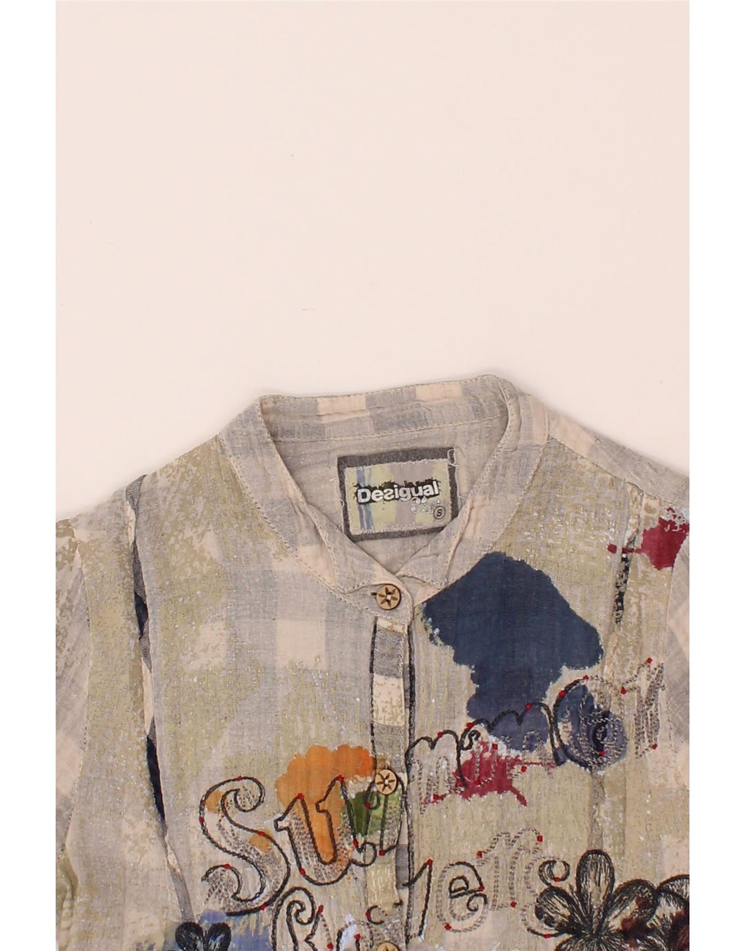 DESIGUAL Dame Pullover Shirt Dress UK 10 Small Grey Floral Bomuld