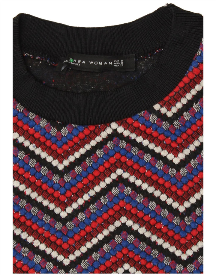 Zara Dame Jumper Sweater UK 12 Medium Flerfarvet Chevron