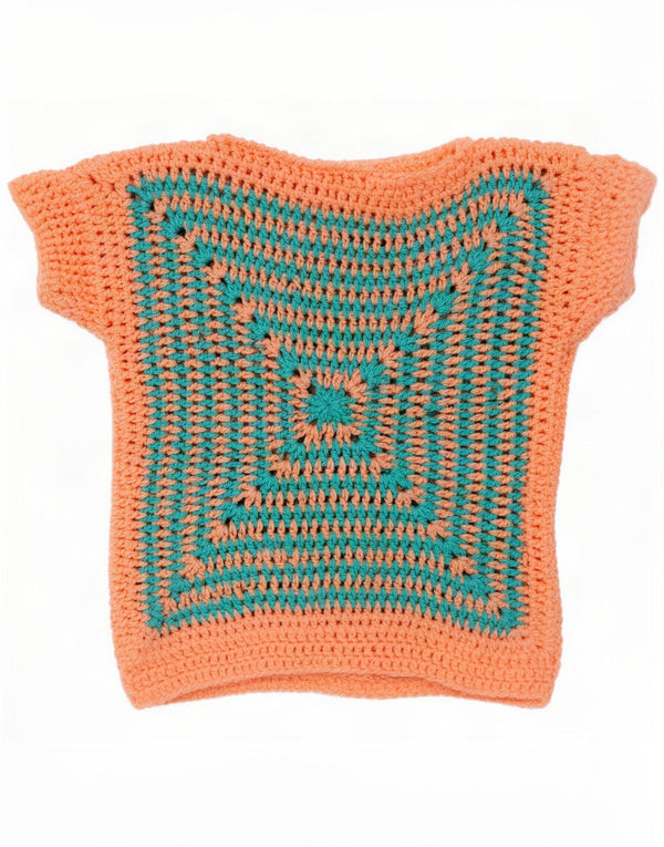 Vintage Dame Kortærmet Boat Neck Jumper Sweater UK 12 Medium Orange