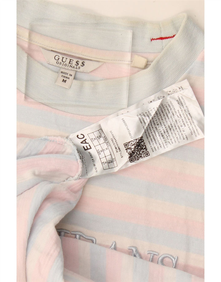 GUESS Mens Graphic T-Shirt Top Medium Multicoloured Striped Cotton