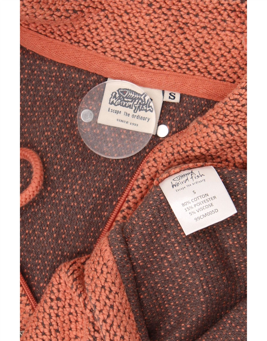 Weird Fish Herre Zip Neck Sweatshirt Jumper Small Orange Flecked Bomuld