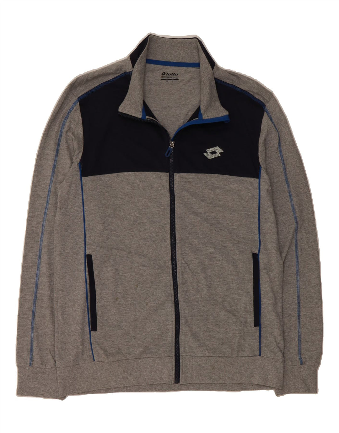 LOTTO Mens Tracksuit Top Jacket 2XL Grey Colourblock Cotton Vintage Lotto and Second-Hand Lotto from Messina Hembry 