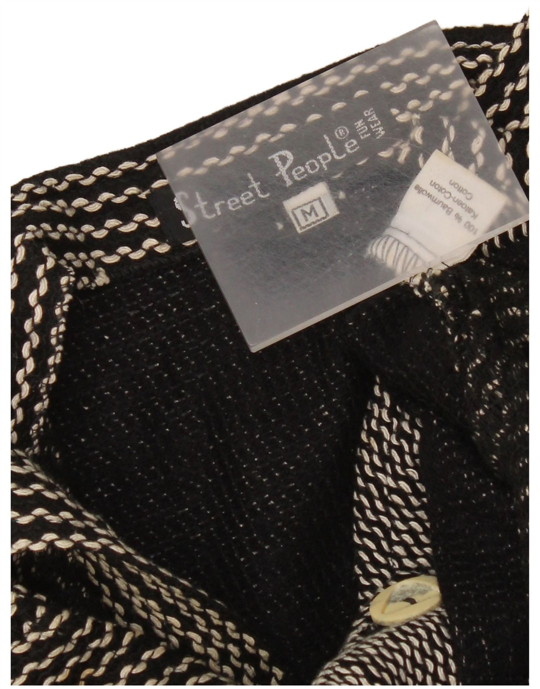 Vintage Kvinder Pinafore Kjole UK 12 Medium Sort Chevron Bomuld