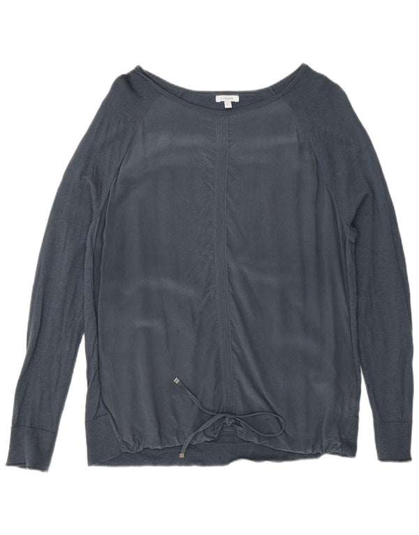 Jigsaw Womens Front Tie Top Langærmet UK 16 Large Navy Blue Silk