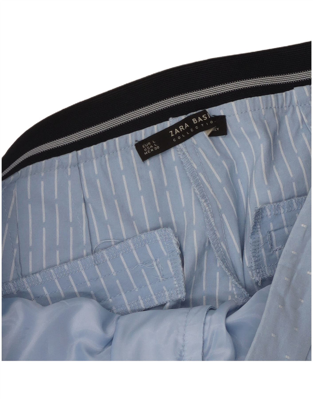 Zara Dame Slim Chino Bukser Large W32 L27 Blue Geometric