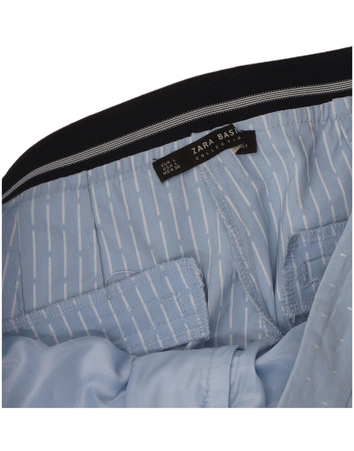 Zara Dame Slim Chino Bukser Large W32 L27 Blue Geometric