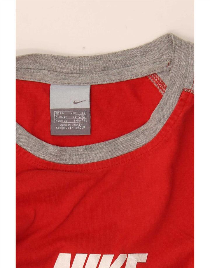 Nike Womens Crop Grafisk Top Langærmet UK 10/12 Medium Red Colourblock
