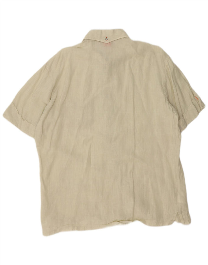 HUGO BOSS Mens Short Sleeve Shirt Large Green Linen