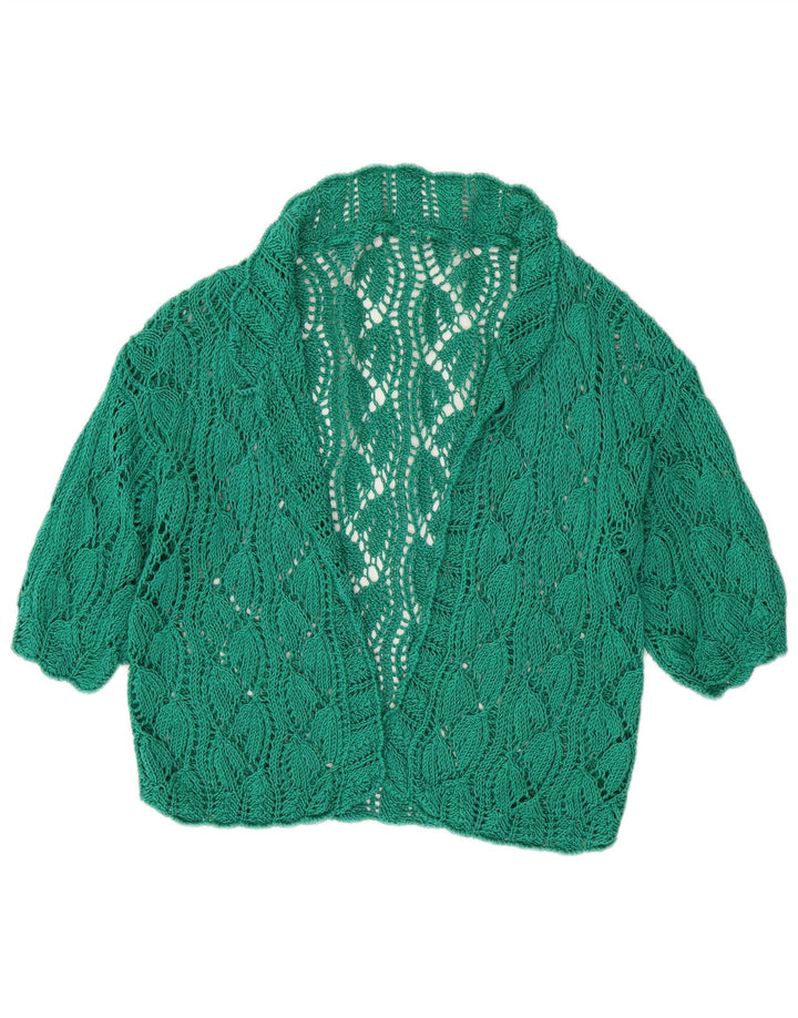 Vintage Dame Kortærmet Åben Cardigan Sweater UK 16 Large Green