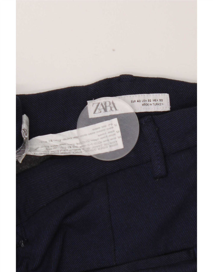 Zara Herre Chino Shorts EU 42 Large W32 Navy Blue Viscose