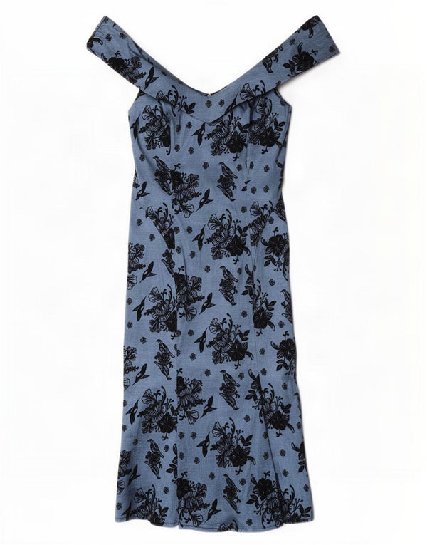 Voodoo Vixen Kvinder Off Shoulder Kjole UK 12 Medium Blue Floral Nylon