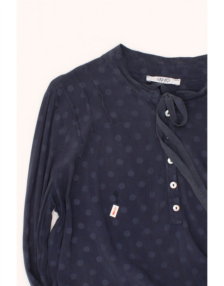 LIU JO Womens Pullover Shirt IT 40 Small Navy Blue Polka Dot Viscose Vintage Liu Jo and Second-Hand Liu Jo from Messina Hembry 