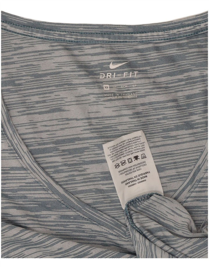 Nike Dame Dri Fit Loose Fit T-Shirt Top UK 6 XS Blå Stribet Polyester