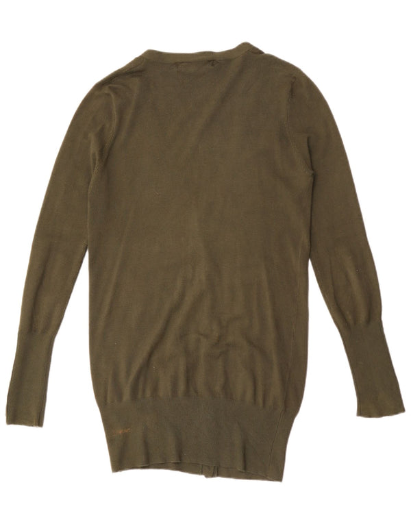 Zara Dame Longline Cardigan Sweater UK 12 Medium Khaki Rayon