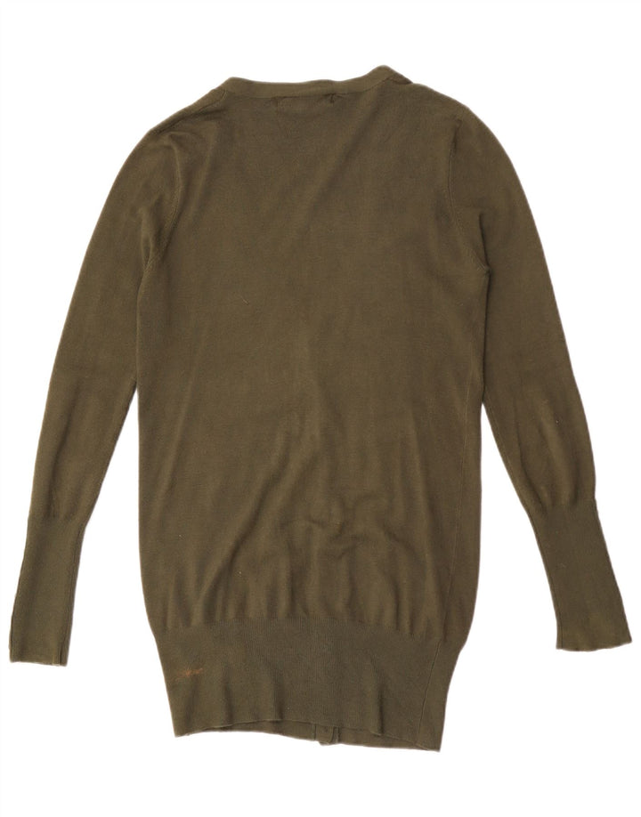 Zara Dame Longline Cardigan Sweater UK 12 Medium Khaki Rayon