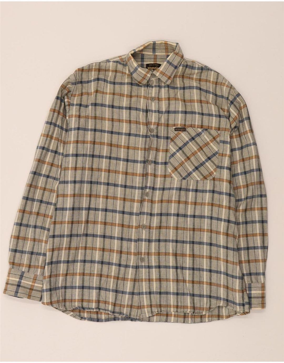 WRANGLER Mens Flannel Shirt Medium Beige Check Cotton Vintage Wrangler and Second-Hand Wrangler from Messina Hembry 