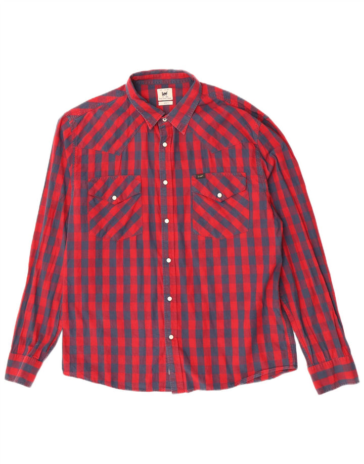 Lee Herre Slim Fit skjorte 2XL rød ternet bomuld