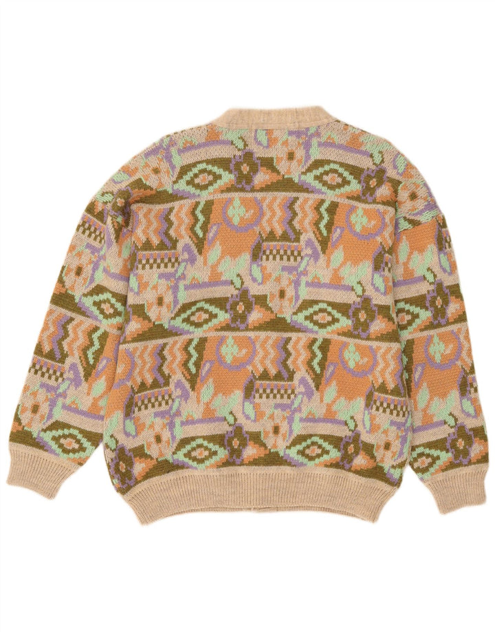 Vintage herre cardigan sweater medium flerfarvet geometrisk akryl