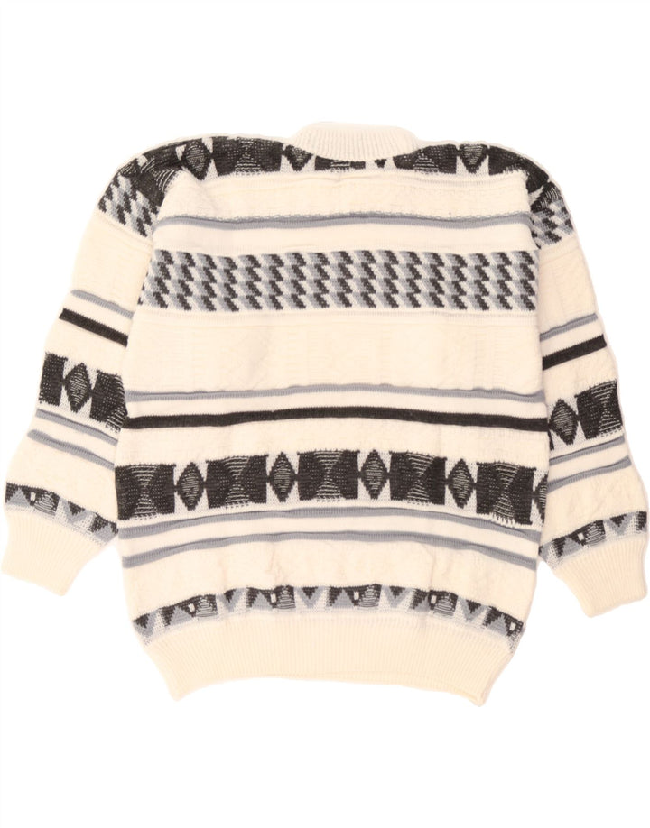 VINTAGE Mens Crew Neck Jumper Sweater Medium Off White Striped Vintage Vintage and Second-Hand Vintage from Messina Hembry 