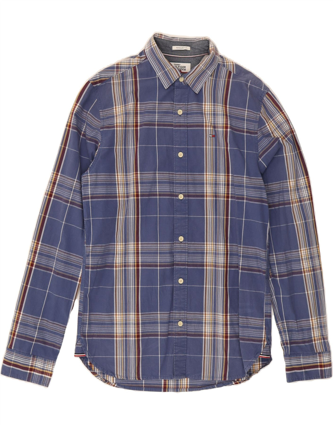 TOMMY HILFIGER Mens Regular Fit Shirt Small Blue Check Cotton Vintage Tommy Hilfiger and Second-Hand Tommy Hilfiger from Messina Hembry 