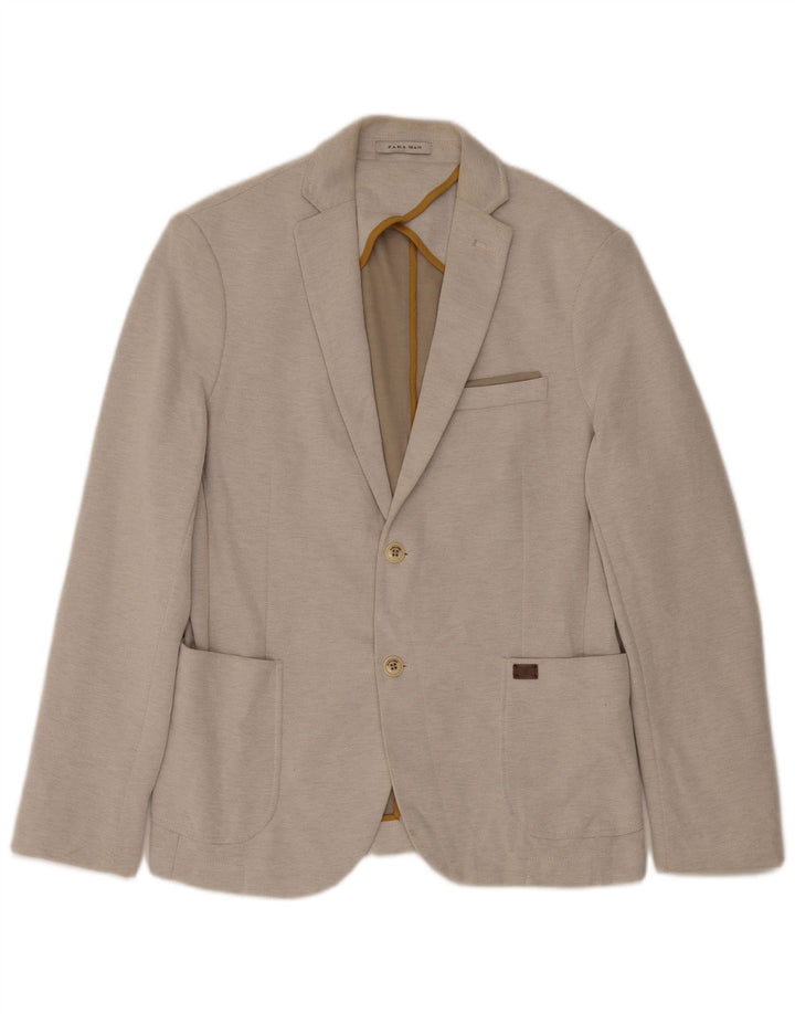 ZARA Herre 2-knaps blazerjakke EU 52 Stor grå polyester