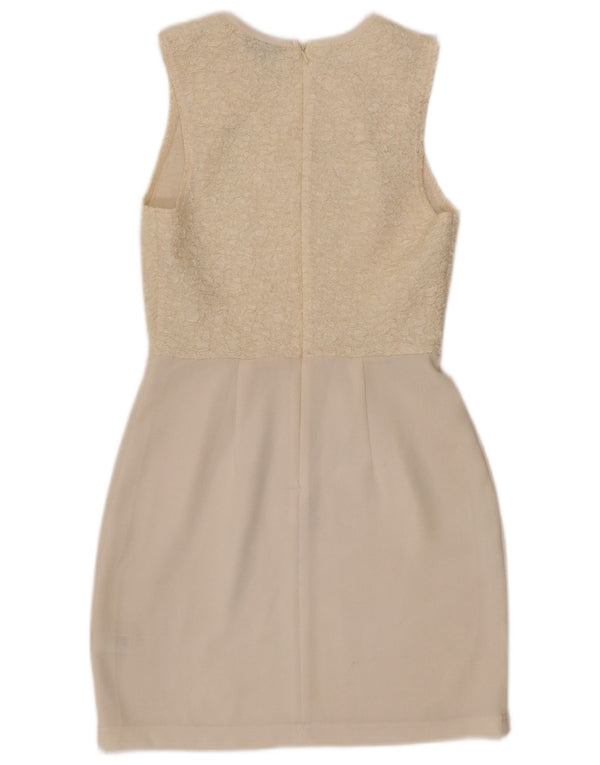 Topshop Dame Sleeveless Sheath Dress UK 8 Small Off White Polyester