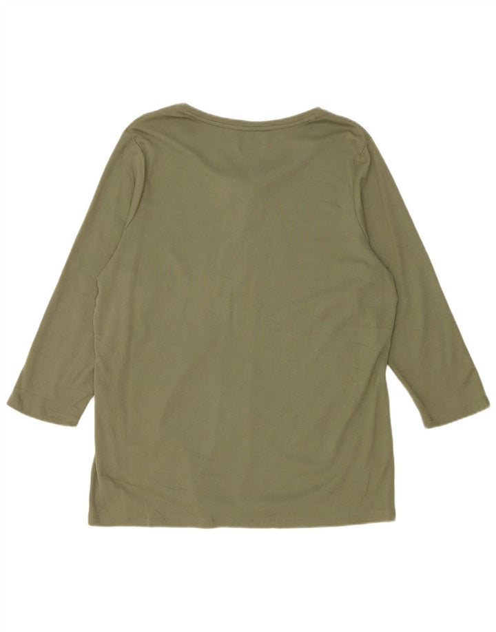 L.L.BEAN Dame Top 3/4 ærmer UK 16 Stor Khaki Bomuld