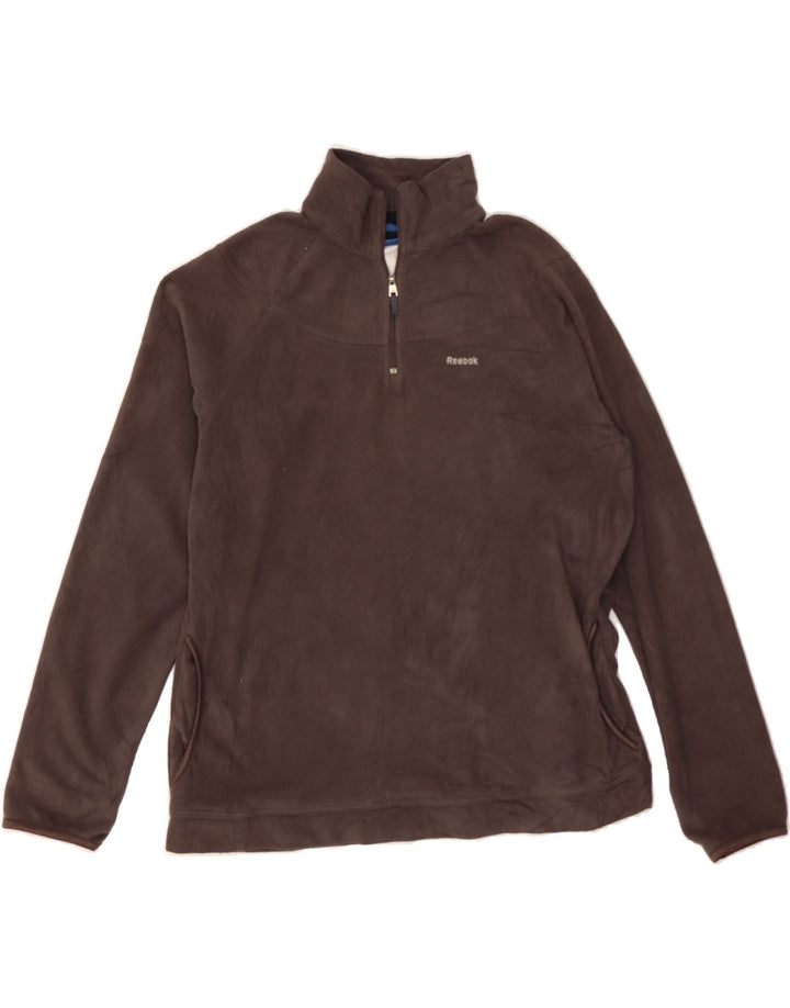 REEBOK Womens Zip Neck Fleece Jumper UK 16 Large Grey Polyester Vintage Reebok and Second-Hand Reebok from Messina Hembry 