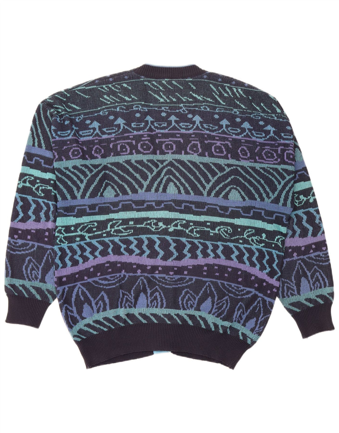 JAC Herre Cardigan Sweater IT 52 Stor Marineblå Geometrisk Bomuld