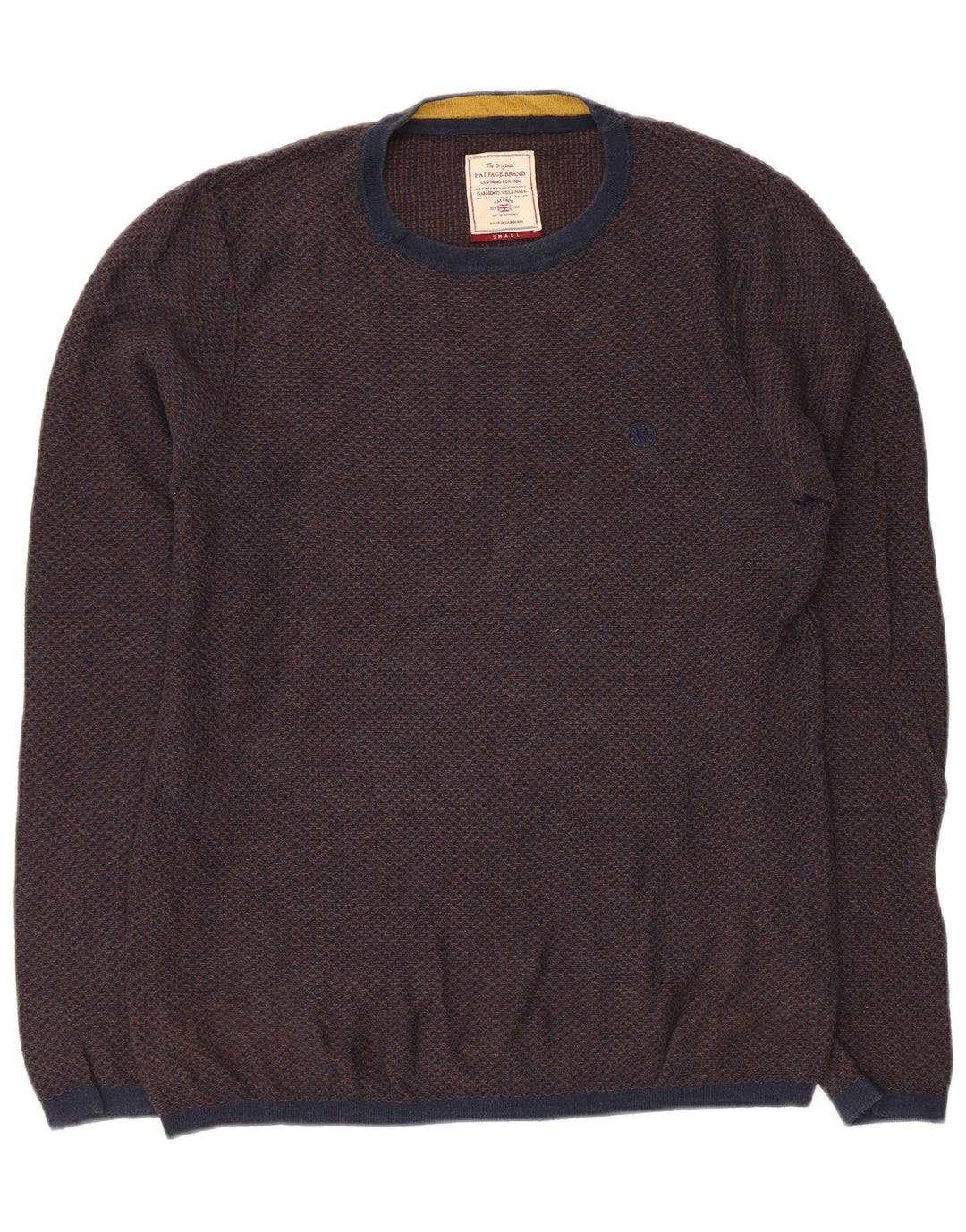 Fedt ansigt herre rund hals sweater lille marineblå bomuld