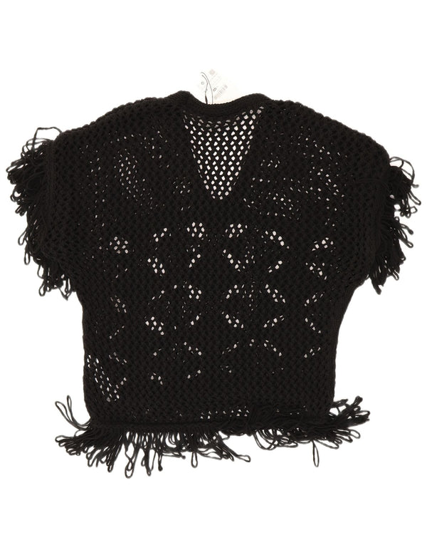 Zara Dame Loose Fit hæklet bluse Top UK 10 Small Black Acryl