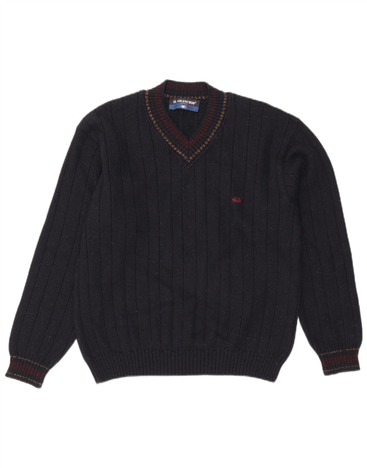 Il Granchio Herre V-hals sweater Stor Marineblå Uld