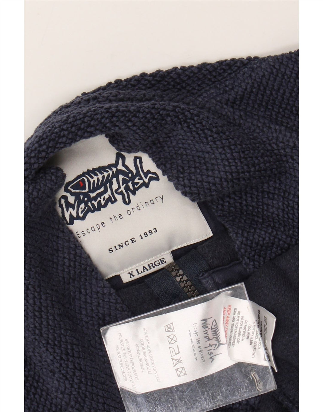 WEIRD FISH Herre Zip Neck Sweatshirt Jumper XL Navy Blue Bomuld