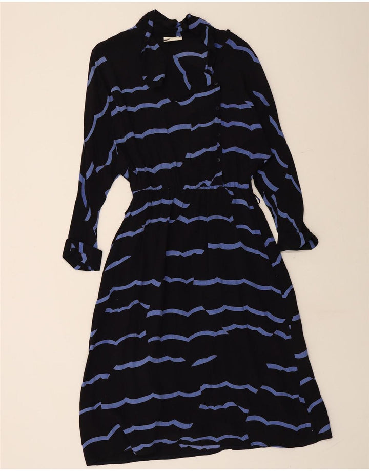 VINTAGE 3/4 ærmet maxikjole til kvinder IT 42 Medium sort stribet viskose