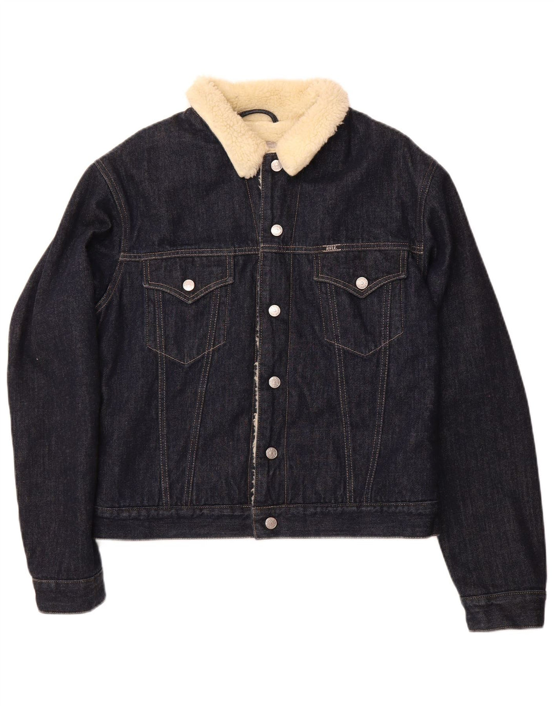 RIFLE Dame Denim Sherpa Jacket UK 16 Large Navy Blue Cotton