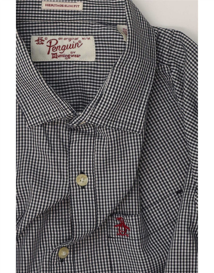 Penguin Heritage Slim Fit Skjorte Medium Navy Blue Gingham Cotton
